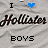 Two side-by-side pixelated images display 'I' followed by a heart symbol and the text 'Hollister BOYS', with one heart blue and the other yellow.