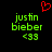 Green pixelated text 'justin bieber' with '<33' below, red heart symbol above on black background.