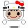 Pixel art character with white cat ears, red bow, black whiskers, and beige face on gray background.