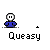Pixel art animation of a character in blue clothing with white face performing actions including throwing, holding objects, and interacting with green characters.