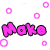 A static image of a text-based animation frame with pink pixelated text and floating circles on a white background, partially cropped at the right edge.