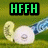 A pixelated image shows a white circular object with a blue and yellow curved shape on a green background, with text labels above and below.