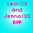 Four identical pixelated text icons on cyan background with pink lettering reading "Lexi(33 And Jenna(33 BFF" arranged in a