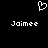 Pixelated white heart symbol above two instances of the text 'Joimee' on a black background.