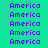 A static image displays the word 'America' repeated in a pattern with purple text on a cyan background