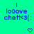 Blue pixelated text on cyan background with two identical heart symbols below, showing slight animation in the hearts.
