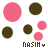 Pixelated icon with pink and brown circles, text 'NASIM' below each arrangement.