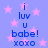 Blue background with pink stars and blue text reading 'i luv u babe! xoxo' in two vertical