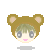 Pixelated cartoon head with brown bear ears, green hair, and pink mouth in four variations showing closed eyes and purple square mouth.