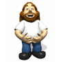 Animated character with long brown hair and beard wears white shirt, blue pants, black shoes; mouth opens wider in sequence.