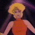 A split-frame animated contact sheet showing a cartoon character on the left and green text on a dark background on the right, with visible pixelation and dithering effects.