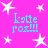 Bright pink background with white star shapes and cyan text reading 'katie pos!!!' repeated four times in a pattern