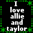 Black background with white text reading "I love allie and taylor" arranged in a pattern, bordered by green dotted lines and asterisks