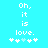 Pixelated cyan background with white text reading "Oh, it is love." and four asterisks below; the third asterisk shifts from light blue to white between observations.
