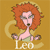 Animated contact sheet of a cartoon woman with red hair and green dress against brown background, labeled "Leo" in white text below her.