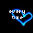 Three variations of a blue neon heart outline with white pixelated text inside, each on black background.