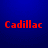 Red pixelated text spelling 'Cadillac' on a solid blue background with subtle gradient.