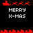 Pixel art animation of Santa's sleigh with reindeer, displaying text 'MERRY X-MAS' on black background with red decorative borders.