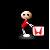 Pixelated character in red shirt and white pants holds a box with an H symbol, shifting stance