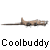 A 4-frame animated contact sheet showing a small beige airplane icon with visible propeller and landing gear, displayed above the text "Coolbuddy" in pixelated font across two rows of frames.