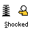Pixel art animation of a figure holding a magnifying glass next to a stack of blocks, showing sequential changes in the figure's pose and yellow electrical effects.