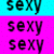 A 2x2 contact sheet of animated frames showing the word "sexy" in black text on alternating cyan and magenta backgrounds with visible pixelation and dithering effects.