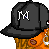 Animated contact sheet of a cartoon character wearing an orange patterned shirt and black cap with 'M' logo, showing sequential frame-by-frame animation changes from solid colors to white outlines and text.