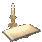 Animated sequence of a book with a candle, showing pages flipping through multiple states from closed to fully open.