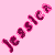 Animated contact sheet showing multiple frames of a Jessica Simpson-themed buddy icon with pink text, blue top, black shorts, and heart design.