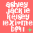 A static image with a coral background displays repeated text in white pixelated font, including 'ashley', 'jackie', 'kelsey', 'lexi', 'me', and 'bmi', with green plus and dot symbols.