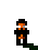 Pixelated character in black outfit with orange chest, holding blue lightsaber that changes position across frames.