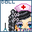 Pixelated doll avatar in pink nurse outfit with red cross symbols, holding a medical bag and syringe.