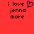 Red background with black pixelated text reading "i love jenna more" and a blue heart symbol replacing the word "heart" in the first line.