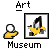 Pixelated icon shows yellow hand holding white sphere with black art symbol, labeled 'Museum Art' and 'Art' text above.