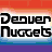 Animated Denver Nuggets icon with rainbow background, white silhouettes of buildings and basketball player, text "Denver Nuggets" in black font.