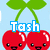 Pixelated cherry pair with smiling faces, green leaves, and 'Tash' text in six distinct color variations on a light blue background.