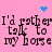 Pink background with repeated black text "I'd rather talk to my horse" and blue pixelated symbols, including a heart and starburst.