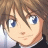 A 48x48 pixel buddy icon featuring a close-up of an anime-style character with brown hair and blue eyes on the left, paired with