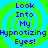 Four identical display blue text on a green and cyan spiral background with the phrase "Look Into My Hypnotizing Eyes!" in pixelated font