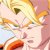 Pixelated image of a stylized figure with light hair, green eyes, and orange accents against pastel background.