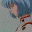 repeated anime-style character faces with blue hair and red eyes, wearing a white uniform with orange accents