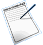 Four identical document icons with blue borders, each containing a pen and text lines; the pens shift position across frames.