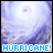 Pixelated image of a stormy sky with swirling clouds and bright light, featuring blue text reading 'HURRICANE!' at the bottom.