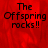 Red background with black text reading "The Offspring rocks!!" in a pixelated font, displayed across four where the bottom-right is gray
