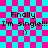 Pixelated text and smiley face on a pink and cyan checkered background with overlays in some frames