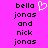 Pixelated text on bright pink background with white heart symbol above 'bella' in left