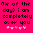 (lie of the day) i am completely over you text with pink hearts on bright pink background; two identical side-by-side frames differ only in heart coloration.