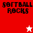 A split-screen icon with red, white, and pink sections displaying "SOFTBALL ROCKS" text and star symbols.