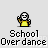 Animated pixel art character in yellow shirt performing various dance moves with text "School Over dance" below each frame.