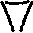 Black pixelated shapes on gray background: two triangular forms with central vertical elements and four-pointed bases, arranged in a